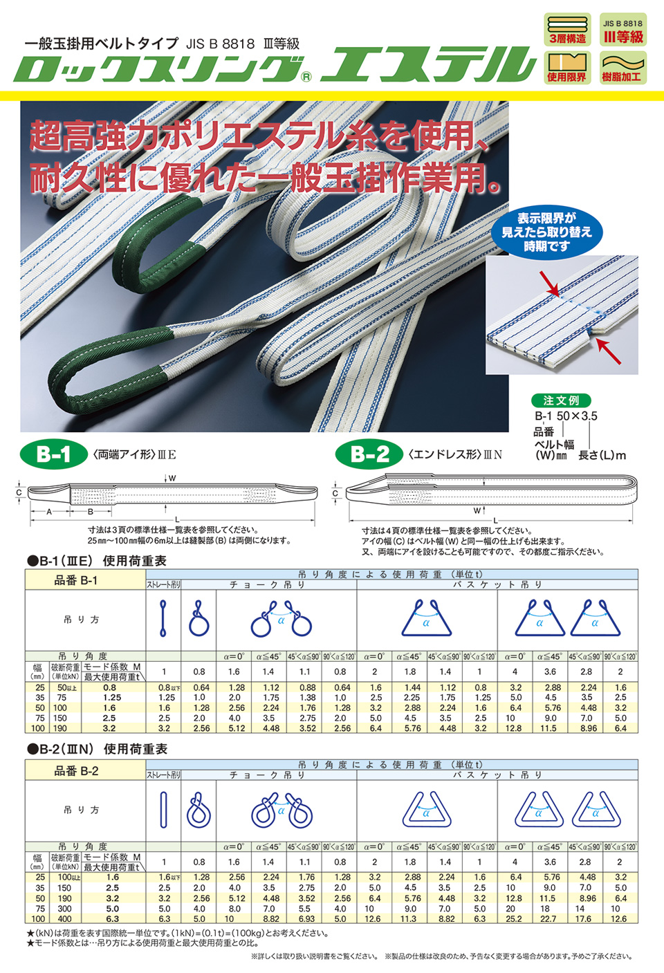 ロックスリング エステル B-1 100mm×8.5m(両端アイ形)  B1100X8.5(8517189)[送料別途見積り][法人・事業所限定][掲外取寄] 物流、運搬用